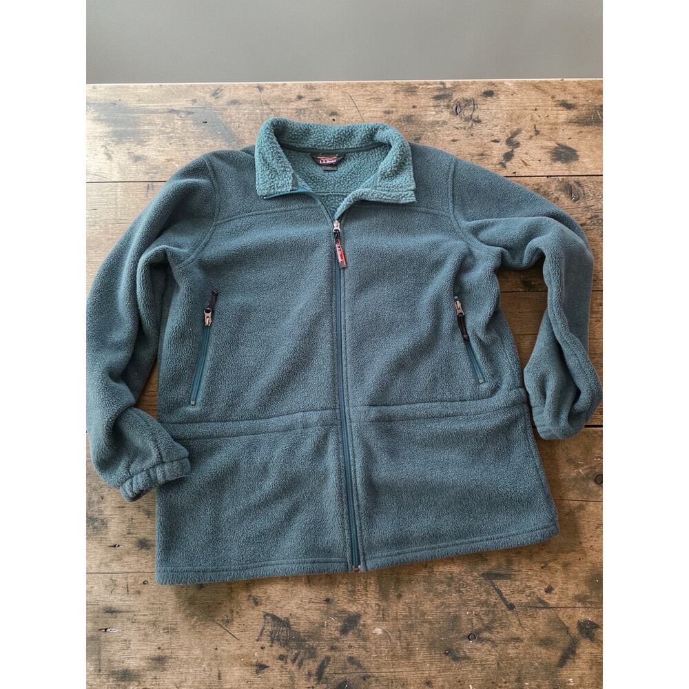 L.L.Bean Womens Large Teal Full Zip Fleece Cinch Waist Jacket Outdoor